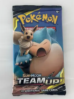 Pokemon TCG Team Up Booster Pack Sealed. Snorlax/Eevee Cover - Image 1