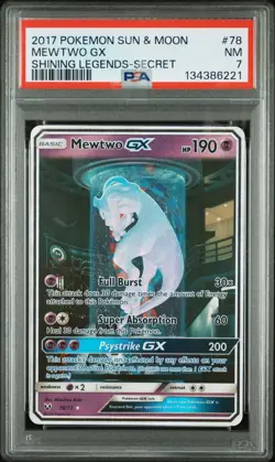 2017 POKEMON SUN & MOON SHINING LEGENDS SECRET #78 MEWTWO GX PSA 7 - Image 1