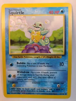 Vintage Squirtle Base Set 63/102 Pokemon Card LP Condition - Image 1