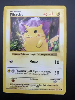 Pikachu Red Cheeks Base Set Shadowless Card 058/102 Regular MP - Image 4