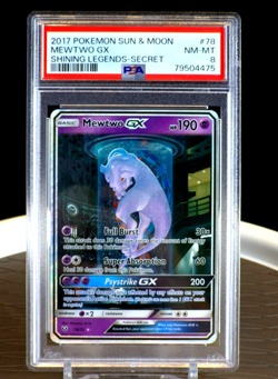 PSA 8 Mewtwo GX MEWTUBE 78/73 Shining Legends Secret Rare Full Art Pokemon Card - Image 1