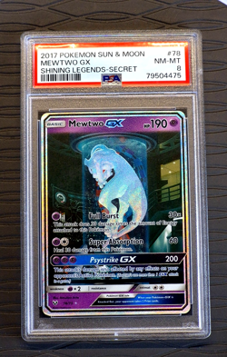 PSA 8 Mewtwo GX MEWTUBE 78/73 Shining Legends Secret Rare Full Art Pokemon Card - Image 2