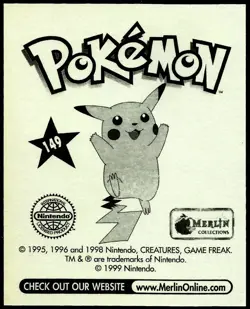 POKEMON SERIES 1, MERLIN TOPPS STICKER # 149, DRAGONITE, YEAR 1999 - Image 2