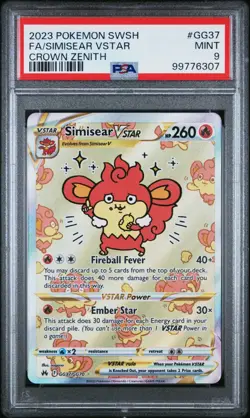 2023 Pokemon SWSH Crown Zenith Simisear VST Galarian Gallery #GG37/GG70 PSA 9 - Image 1