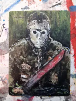 Altered Mtg Hand Painted Swamp One Of A Kind Jason Friday The 13th Horror - Image 1
