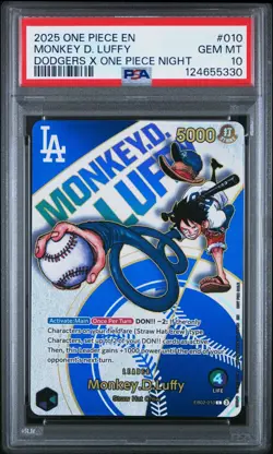 2025 ONE PIECE PROMO EB02 010 DODGERS X ONE PIECE NIGHT MONKEY D LUFFY PSA 10 - Image 1
