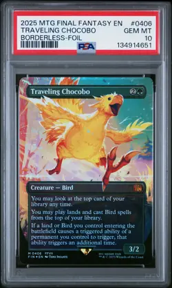 2025 MTG FINAL FANTASY BORDERLESS-FOIL #0406 TRAVELING CHOCOBO PSA 10 - Image 1
