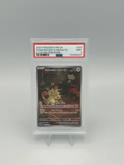 Pokemon TCG Destined Rivals Team Rockets Meowth Card 203/182 PSA 9 - Image 1