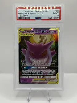 Pokemon TCG Gengar & Mimikyu GX 53/181 Sun & Moon Team Up 2019 PSA 9 - Image 1