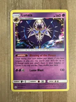 Lunala - 102/236 - Holo Rare Sun & Moon: Cosmic Eclipse Pokemon LP 2019 - Image 1