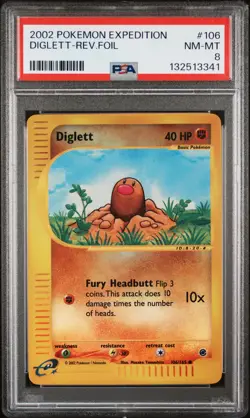 2002 POKEMON EXPEDITION #106 DIGLETT-REVERSE FOIL PSA 8 - Image 1