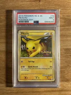 Pokemon Card PSA 9 Pikachu Pokemon Day 78/123 HGSS Promo Vintage Rare 2010 - Image 1