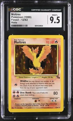 Moltres Pokemon (1999) Fossil 12/62 Holo CGC 9.5 MINT+ - Image 1