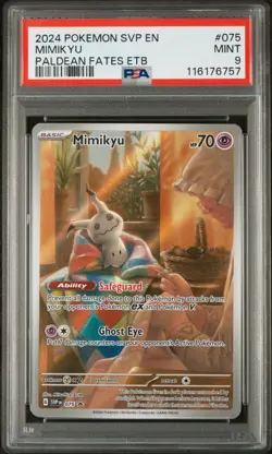 Pokemon Mimikyu PSA 9 MINT Paldean Fates ETB Promo 075 2024 SVP EN #075 - Image 1