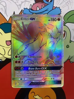 Entei GX (Secret Rare) 74/73 Pokemon Shining Legends English Rainbow NM - Image 1
