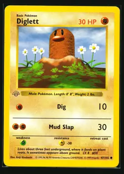 Pokemon Card - 1st Edition - Diglett - Base Set (Shadowless) 47/102 - Grey Stamp - Image 1