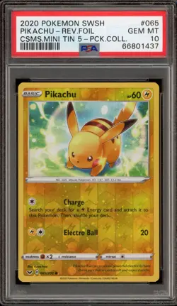 Pokemon Pikachu 5 PCK. Coll. Mini Tin Reverse Cosmos Holo #065 PSA 10 Gem Mint - Image 1