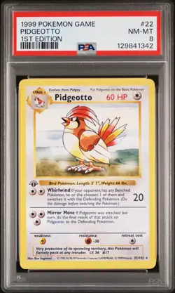 Pokemon Pidgeotto Base Set Shadowless 1st Edition - PSA 8 GREY GRAY stamp - Image 1