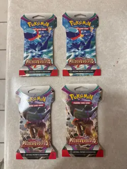 Lot of 4 Pokemon TCG+Sleeves Scarlet Violet Paldea Evolved Sleeved Booster Packs - Image 1