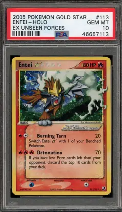 Pokemon Entei Gold Star EX Unseen Forces Holo Ultra Rare #113 PSA 10 Gem Mint - Image 1