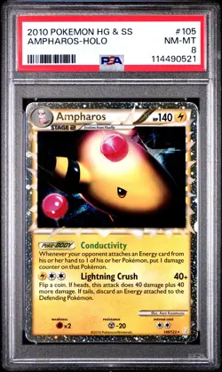2010 POKEMON HEARTGOLD AMPHAROS PRIME #105 ULTRA RARE PSA 8 NM #114490521 - Image 1