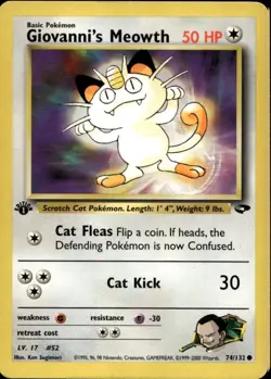 Giovanni's Meowth 1st Ed 74/132 Common WOTC Gym challenge Pokemon - Image 1