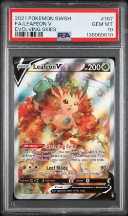 2021 POKEMON SWORD & SHIELD EVOLVING SKIES #167 FULL ART/LEAFEON V PSA 10 - Image 1