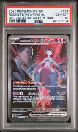 2025 POKEMON DRI SPECIAL ILLUSTRATION RARE #231 TEAM ROCKET'S MEWTWO EX PSA 10 - Image 1