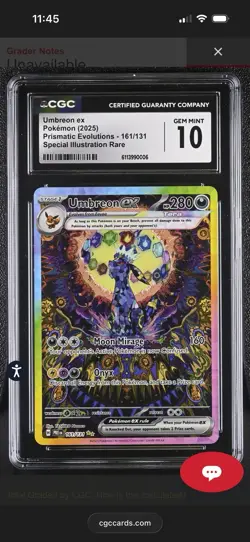 Pokemon Umbreon EX 161/131 Prismatic Evolutions CGC 10 Gem Mint Fresh Grade - Image 4