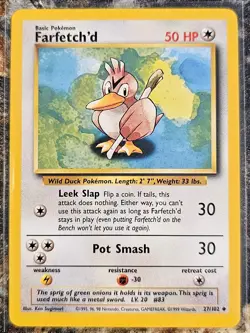 1999 Pokemon Basic Base Set Farfetch'd 27 NM or Better - Image 1