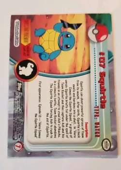 Topps Pokemon #07 Squirtle HOLO/FOIL CARD - TV Animation Edition, 1999, NM - Image 2