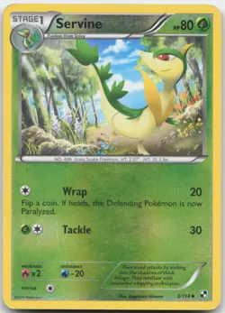 Pokemon Servine 3/114 Reverse Holo Black and White Base LP - Image 1