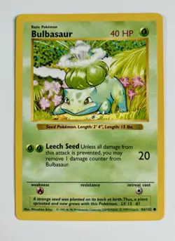 Bulbasaur 1999 Pokemon Game Shadowless Base Set #44/102 * Near Mint - Image 1
