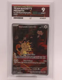 Team Rocket's Meowth 203/182 Illustration Rare Pokemon Card - 9 Mint - Image 1
