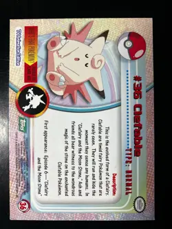 Pokemon Topps #36 Clefable RARE NON-HOLO VARIANT TV Animation Black Logo Card - Image 2