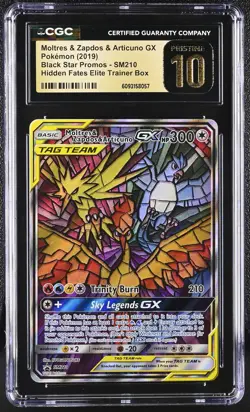 CGC 10 Pristine Moltres & Zapdos & Articuno Gx Sm210 Hidden Fates ETB Pokemon - Image 1