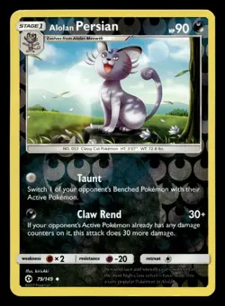 Alolan Persian 79/149 Uncommon Sun & Moon Reverse Holo Pokemon NM - Image 1