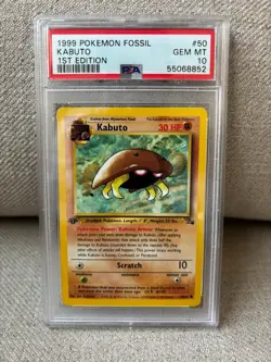 Pokemon Kabuto 1st Ed PSA 10 50/62 Fossil - Image 1