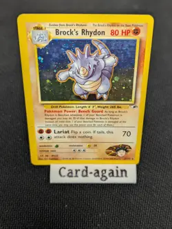 Pokemon TCG Brock's Rhydon Gym Heroes Holo Card 2/132 Unlimited Rare, LP Swirl - Image 1
