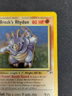 Pokemon TCG Brock's Rhydon Gym Heroes Holo Card 2/132 Unlimited Rare, LP Swirl - Image 5