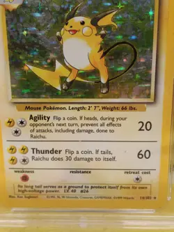 Pokemon Base Set 1999 Raichu Holo 14/102 Ace Graded 3 Good - Image 3