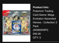 5x POKEMON TCG: MEGA EVOLUTION ASCENDED HEROES - 2 PACK BLISTER - ASSORTED - Image 1