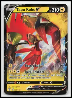 Tapu Koko V 050/163 Ultra Rare SWSH05: Battle Styles Pokemon Card - Image 1