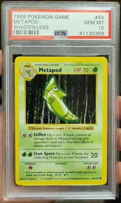 1999 Pokemon Shadowless Base Set Metapod #54 PSA 10 - Image 1