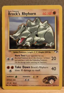 Brock's Rhyhorn Gym Heroes 22/132 Rare non-holo LP - ungraded Pokemon Card - Image 1