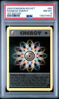 2000 Pokemon Team Rocket 1st Edition Rainbow Energy 80 PSA 8 NM-MINT - Image 1