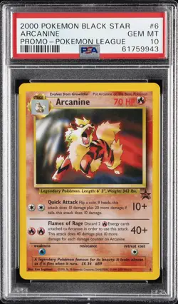 2000 POKEMON PROMO BLACK STAR POKEMON LEAGUE #6 ARCANINE PSA 10 - Image 1