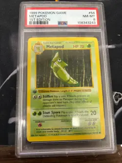 1999 Pokemon Game Base 1st Edition English Card - PSA 8 -- Metapod #54/102 - Image 1