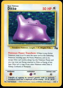 Ditto Holo Rare 3/62 Fossil 1999 Pokemon TCG - MP - Image 1
