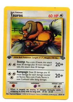 Pokemon Tauros 47/64 Jungle Set 1st Edition 1999 Vintage ~ LP/ Free Shipping - Image 1